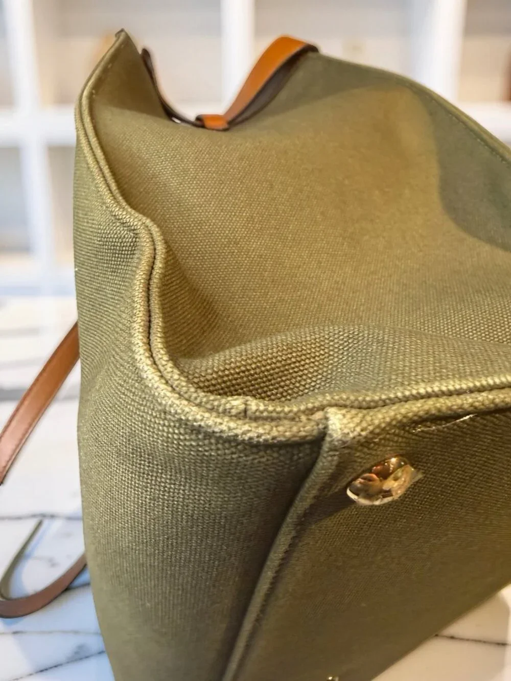 Fendi Peekaboo X-Tote Large Olive Canvas Tan Leather Trim Gold HW